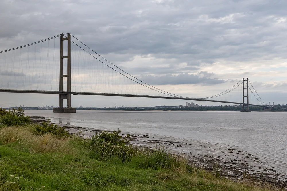The Humber Bridge and estuary viewed from the north bank